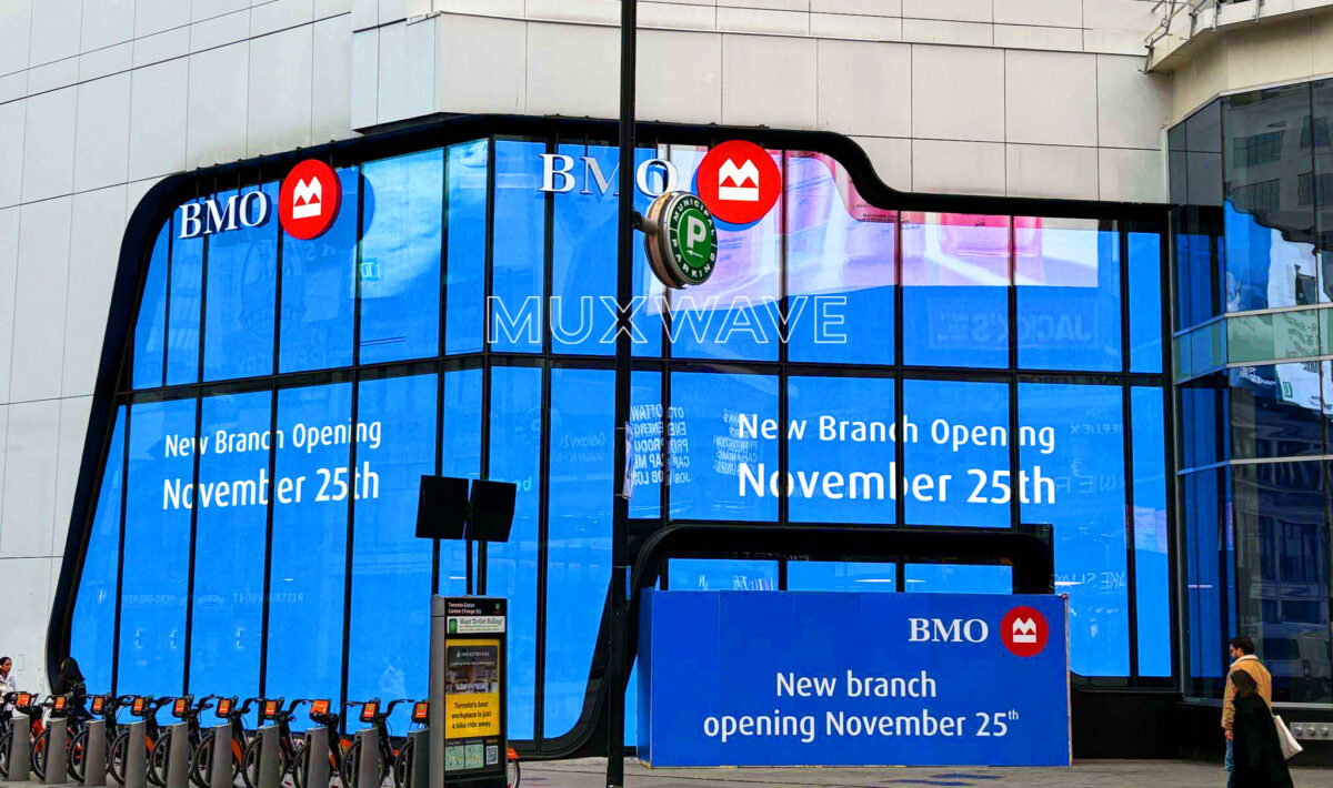Glass Facade Display Solution | Bank of Montreal Opens in Downtown Toronto: 250m² MUXWAVE Holographic Invisible Screen Captures Attention 1 ok 1200x710 1