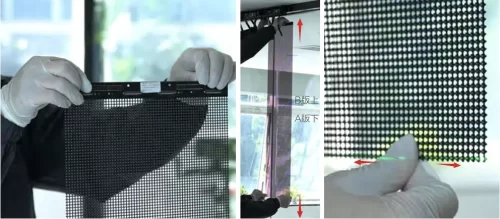 What principle does the LED transparent screen use to give people a transparent visual feeling? 2 traditional LED screen installation 500x219 1